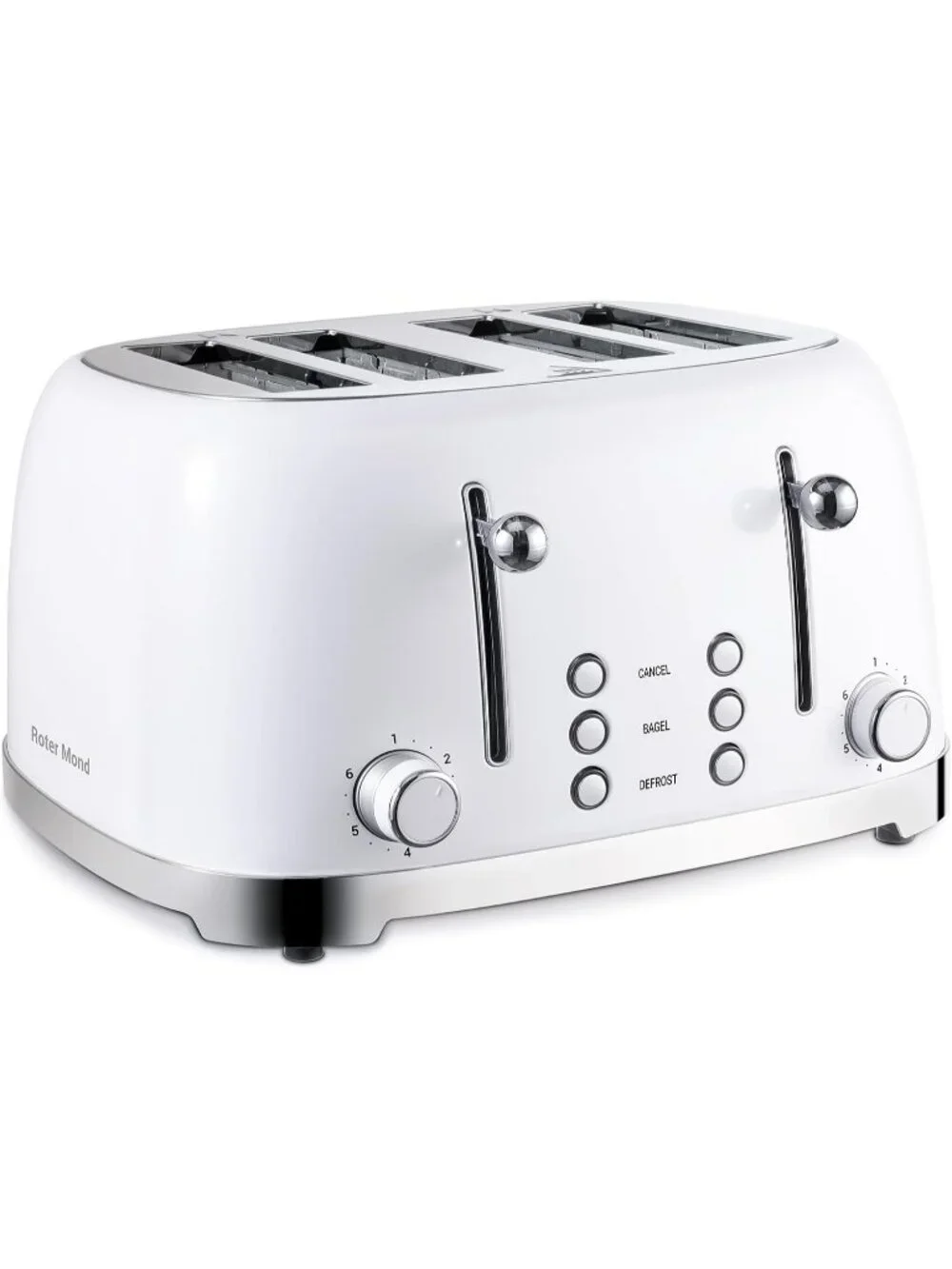 4 Slice White Retro Stainless Steel with Bagel Defrost Cancel Function Toaster